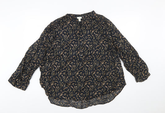 H&M Womens Black Floral Cotton Long Sleeve Tunic Blouse Size 12
