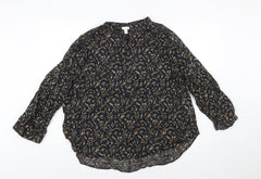 H&M Womens Black Floral Cotton Long Sleeve Tunic Blouse Size 12