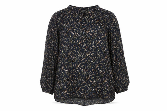 Front view of H&M women’s black floral cotton long sleeve tunic blouse, size UK 12
