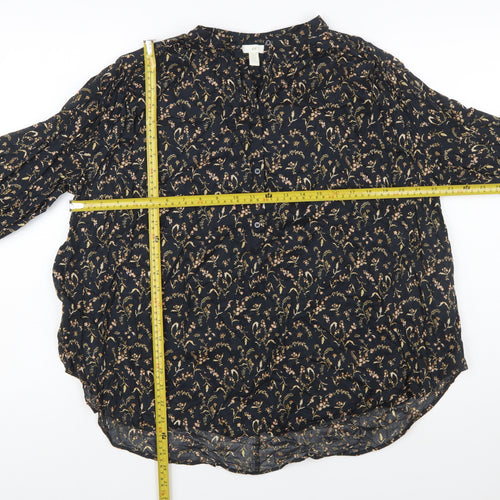 H&M Womens Black Floral Cotton Long Sleeve Tunic Blouse Size 12