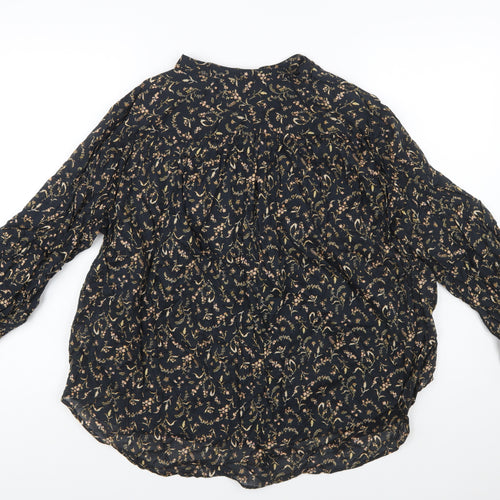 H&M Womens Black Floral Cotton Long Sleeve Tunic Blouse Size 12