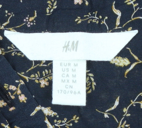 H&M Womens Black Floral Cotton Long Sleeve Tunic Blouse Size 12