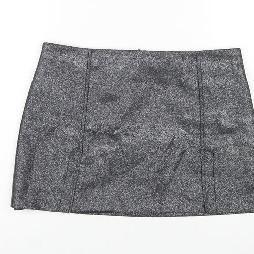 Primark Women Silver Glitter Short Pencil Skirt Size 14 Party Lined