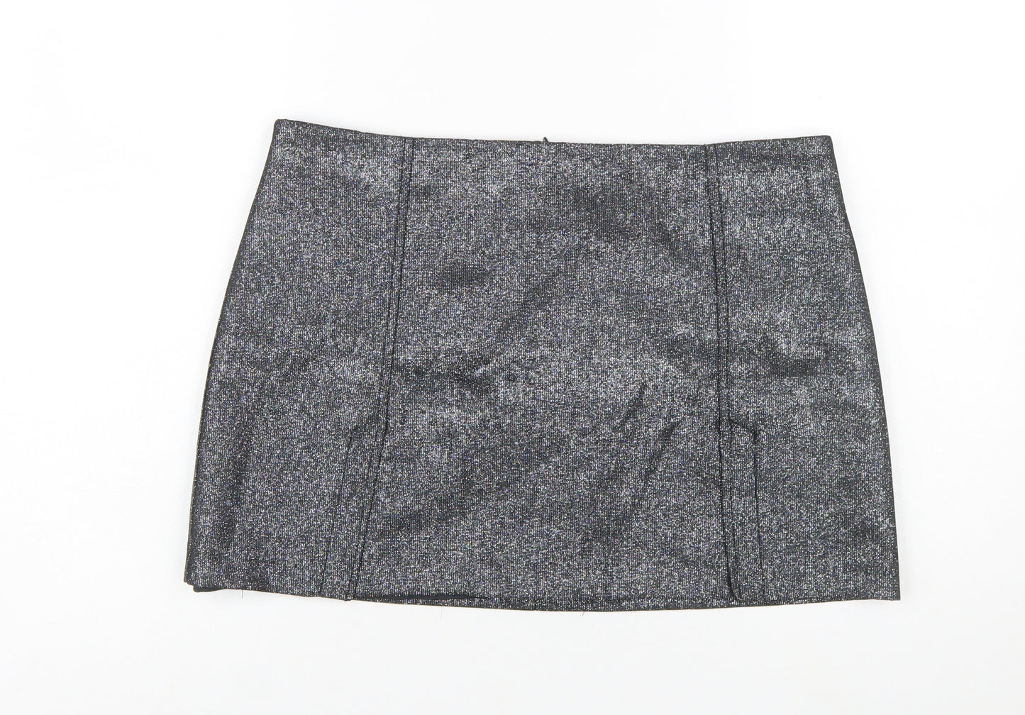 Primark Women Silver Glitter Short Pencil Skirt Size 14 Party Lined