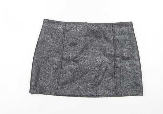 Primark Women Silver Glitter Short Pencil Skirt Size 14 Party Lined