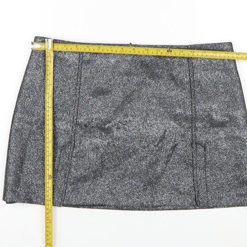 Primark Women Silver Glitter Short Pencil Skirt Size 14 Party Lined