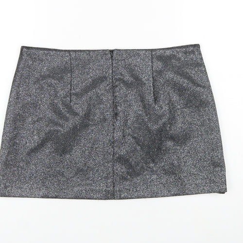 Primark Women Silver Glitter Short Pencil Skirt Size 14 Party Lined