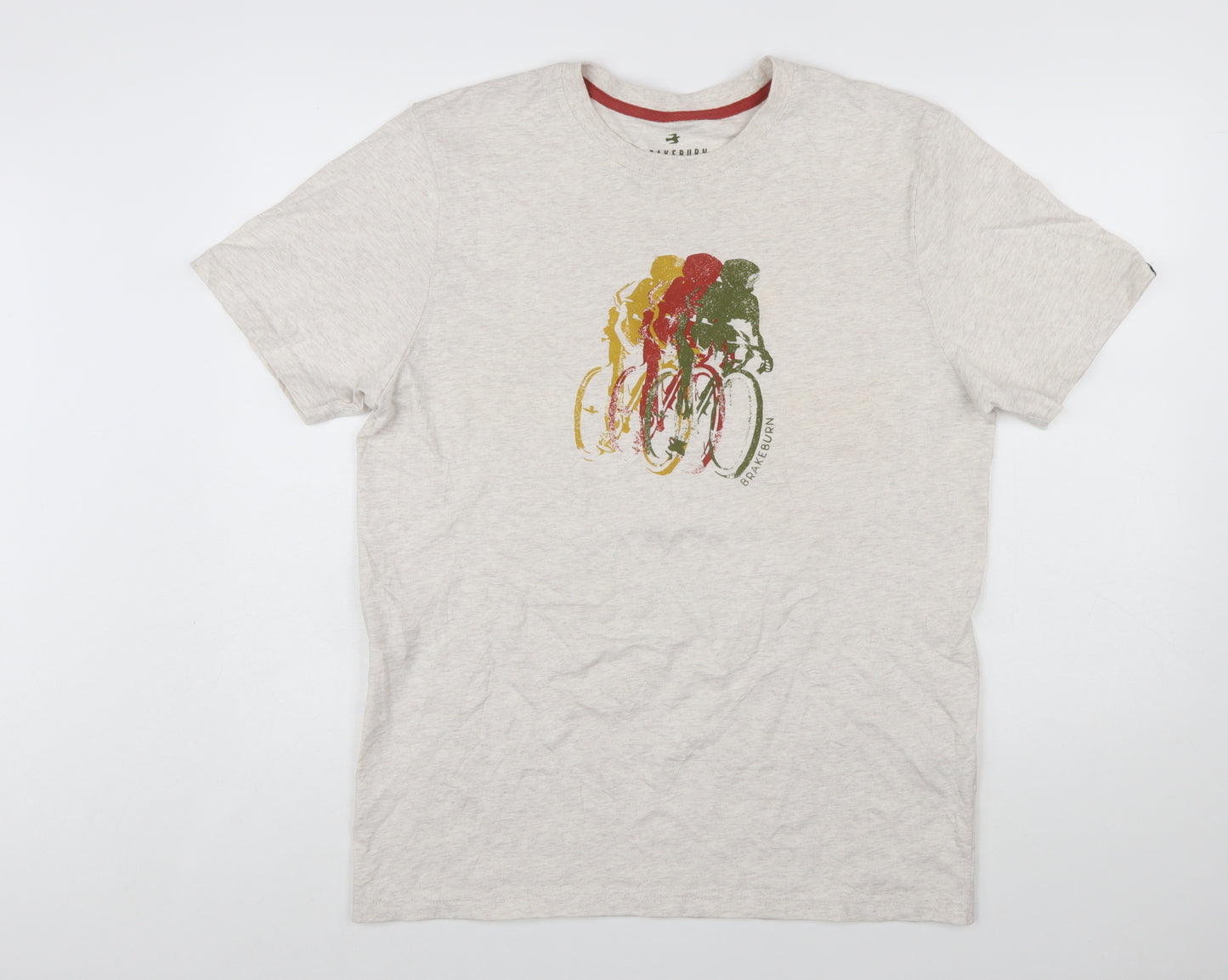 Brakeburn Men's Beige Cycling Graphic T-Shirt Size L