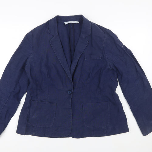 John Lewis Capsule Collection Navy Linen Single-Breasted Blazer Size 14