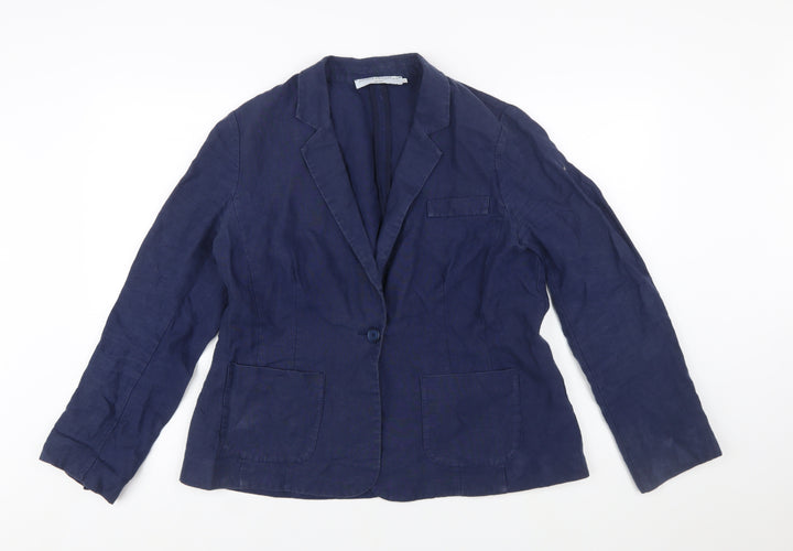 John Lewis Capsule Collection Navy Linen Single-Breasted Blazer Size 14