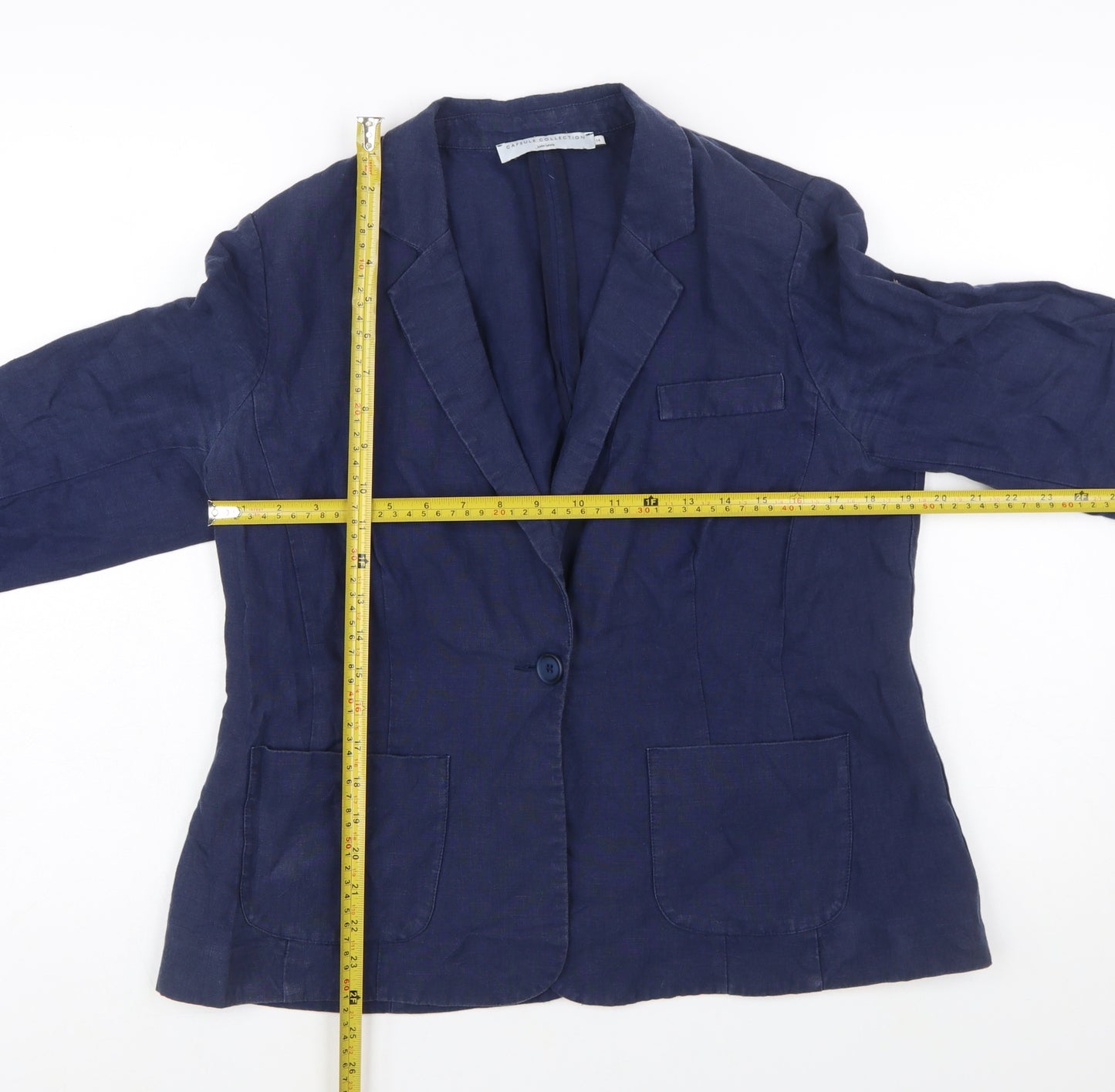 John Lewis Capsule Collection Navy Linen Single-Breasted Blazer Size 14