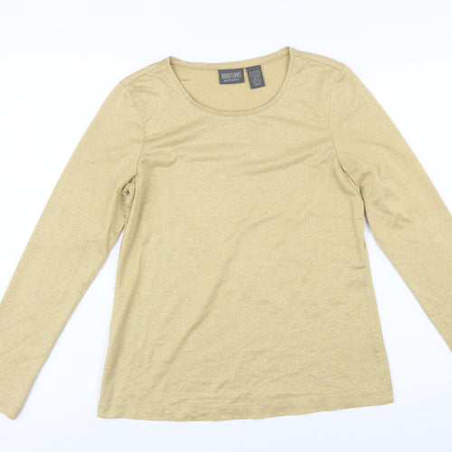 Chico's Women Gold Glitter Long Sleeve Scoop Neck Top Size S