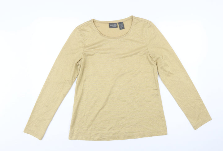Chico's Women Gold Glitter Long Sleeve Scoop Neck Top Size S