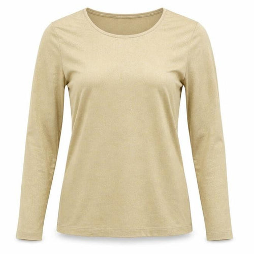 Chico's Women Gold Glitter Long Sleeve Scoop Neck Top Size S