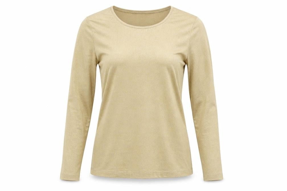 Chico's Women Gold Glitter Long Sleeve Scoop Neck Top Size S