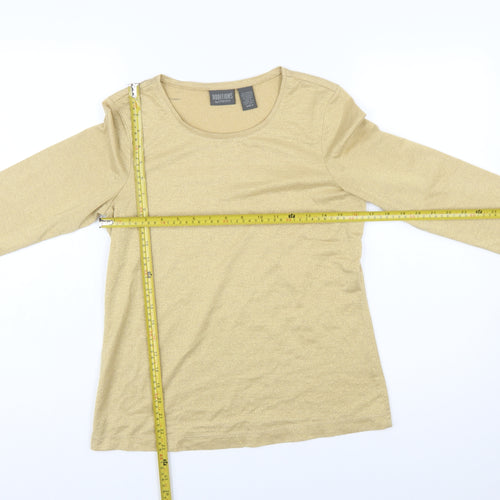 Chico's Women Gold Glitter Long Sleeve Scoop Neck Top Size S