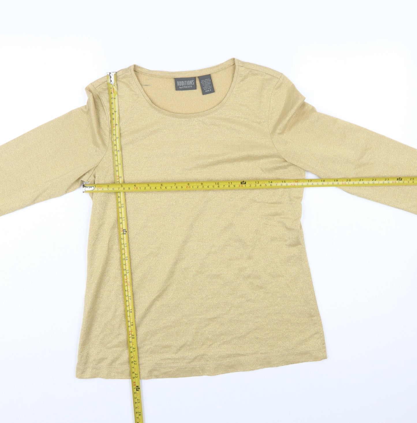 Chico's Women Gold Glitter Long Sleeve Scoop Neck Top Size S