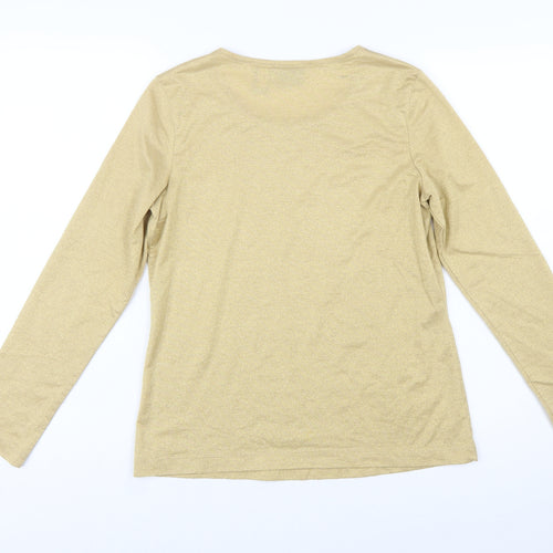 Chico's Women Gold Glitter Long Sleeve Scoop Neck Top Size S