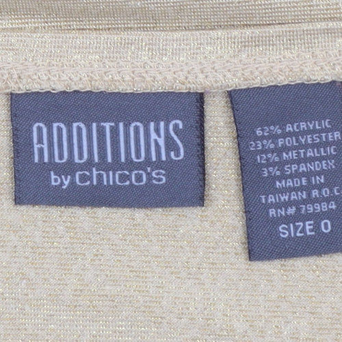 Chico's Women Gold Glitter Long Sleeve Scoop Neck Top Size S