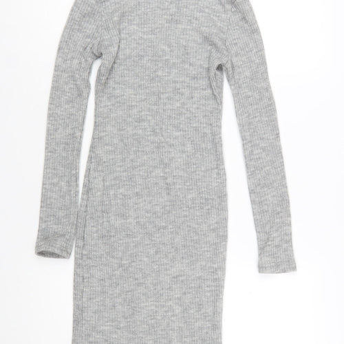 Glamorous Petite Grey Knit Bodycon Midi Roll Neck Dress Size 6