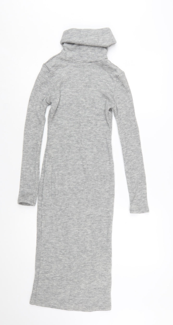 Glamorous Petite Grey Knit Bodycon Midi Roll Neck Dress Size 6
