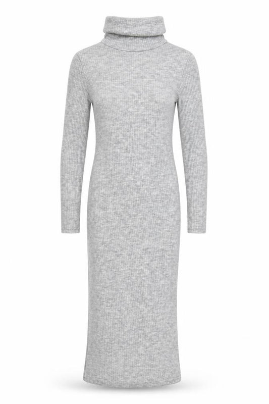 Front view of Glamorous Petite Grey Knit Bodycon Midi Roll Neck Dress, size 6