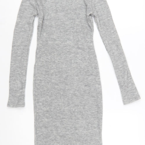 Glamorous Petite Grey Knit Bodycon Midi Roll Neck Dress Size 6