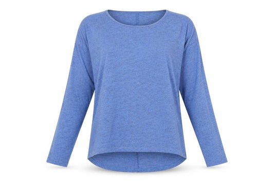 Front view of RESERVED women’s blue xs long sleeve crew neck jersey top