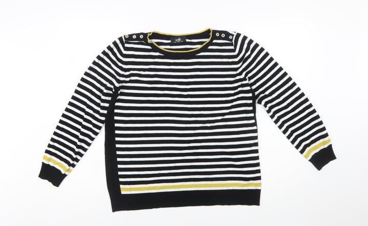Wallis Women's Black Striped Button Shoulder Boat Neck Jumper Size 16