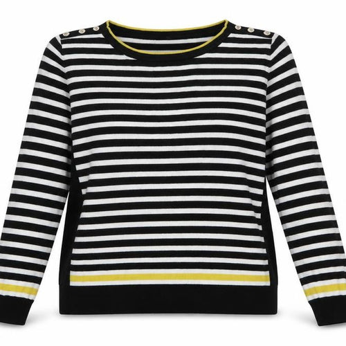 Wallis Women's Black Striped Button Shoulder Boat Neck Jumper Size 16