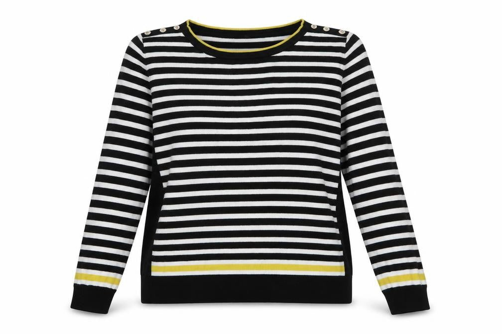 Wallis Women's Black Striped Button Shoulder Boat Neck Jumper Size 16