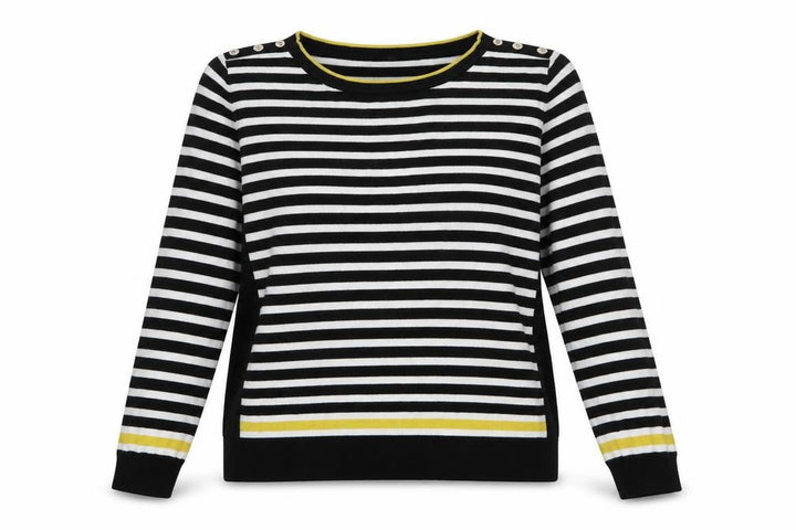 Wallis Women's Black Striped Button Shoulder Boat Neck Jumper Size 16