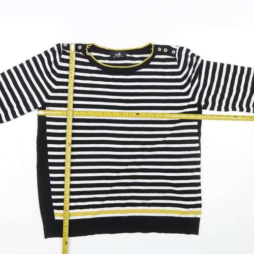 Wallis Women's Black Striped Button Shoulder Boat Neck Jumper Size 16