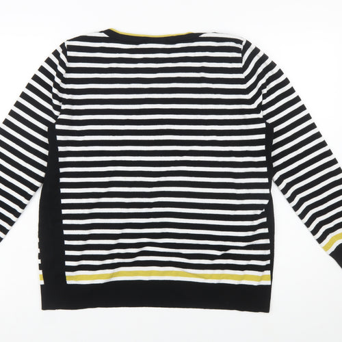 Wallis Women's Black Striped Button Shoulder Boat Neck Jumper Size 16