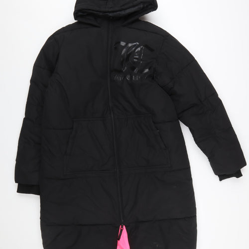Juicy Couture Girls Black Long Hooded Puffer Coat 12-13 Years Winter