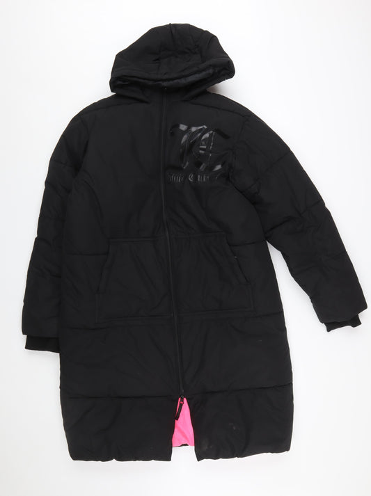 Juicy Couture Girls Black Long Hooded Puffer Coat 12-13 Years Winter