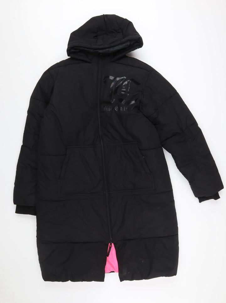 Juicy Couture Girls Black Long Hooded Puffer Coat 12-13 Years Winter