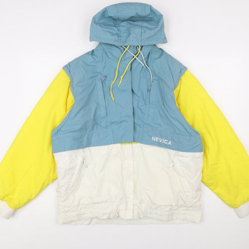 Nevica Women's Blue Yellow White Ski Jacket Size 10 Hooded Insulated