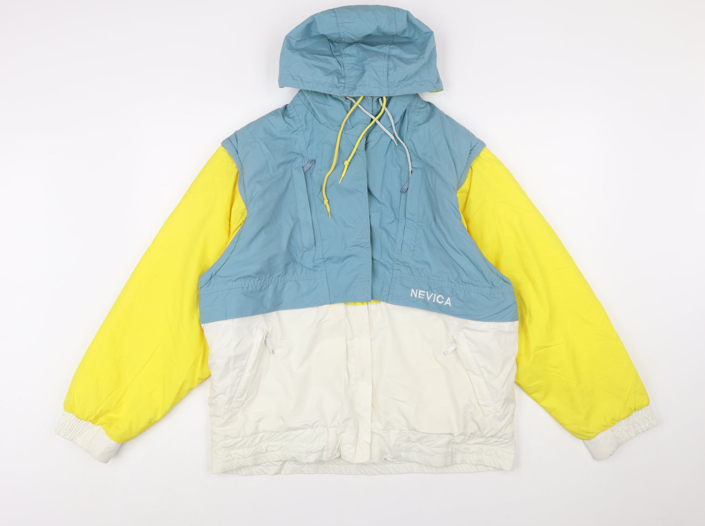 Nevica Women's Blue Yellow White Ski Jacket Size 10 Hooded Insulated