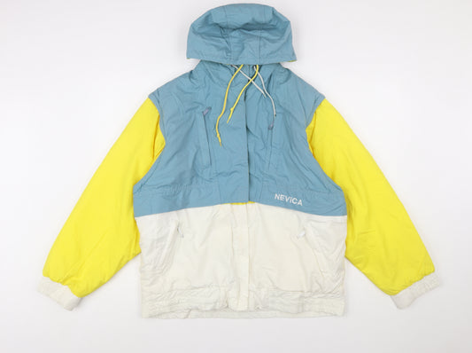 Nevica Women's Blue Yellow White Ski Jacket Size 10 Hooded Insulated