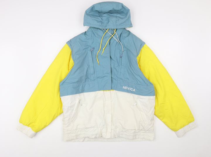 Nevica Women's Blue Yellow White Ski Jacket Size 10 Hooded Insulated