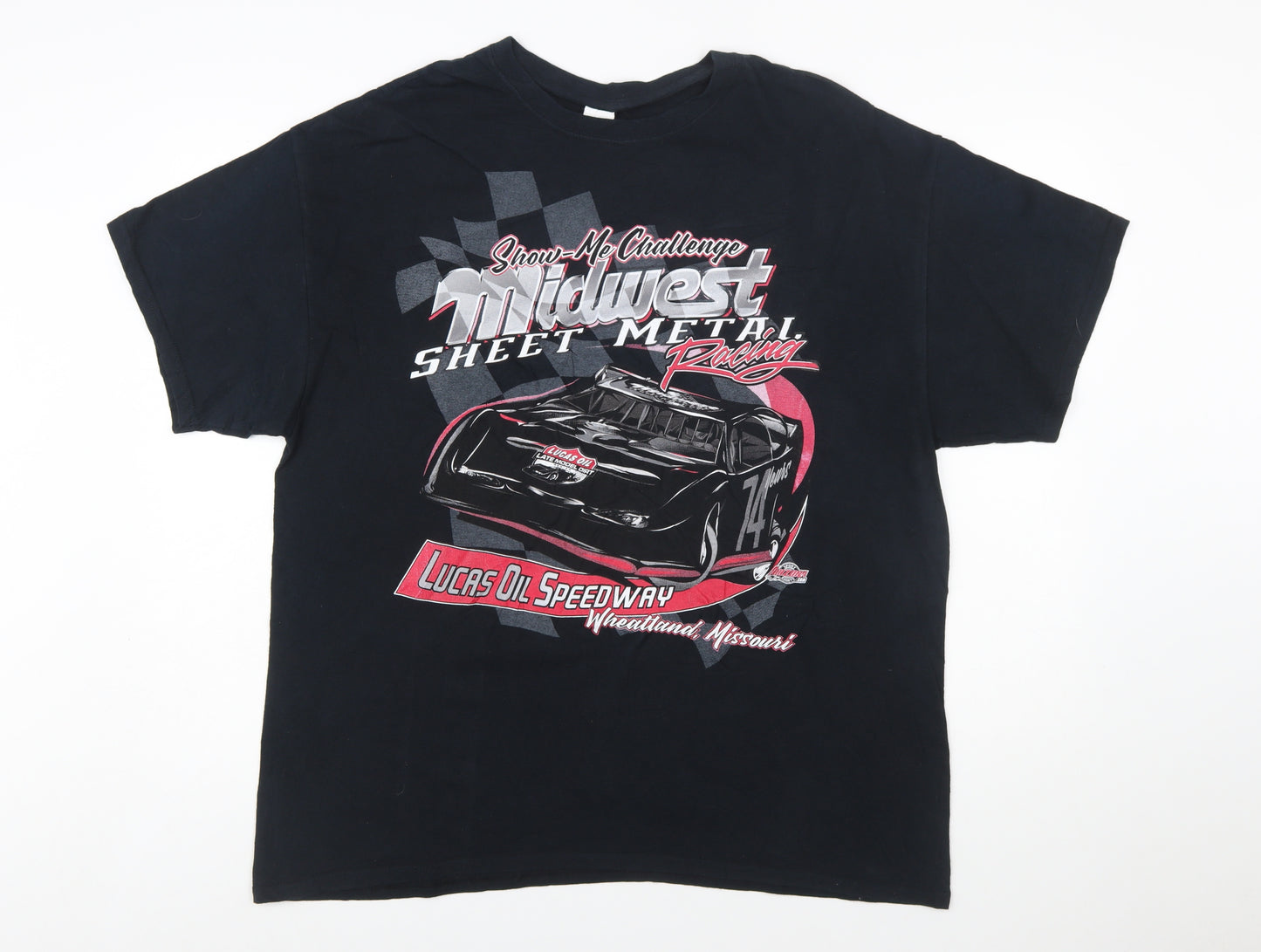 Gildan Men's Black XL Midwest Racing Graphic Cotton T-Shirt