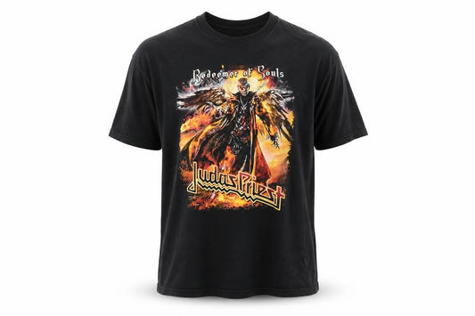 Front view of Fruit of the Loom Men's Black Judas Priest Band Tour 2014 T-Shirt L