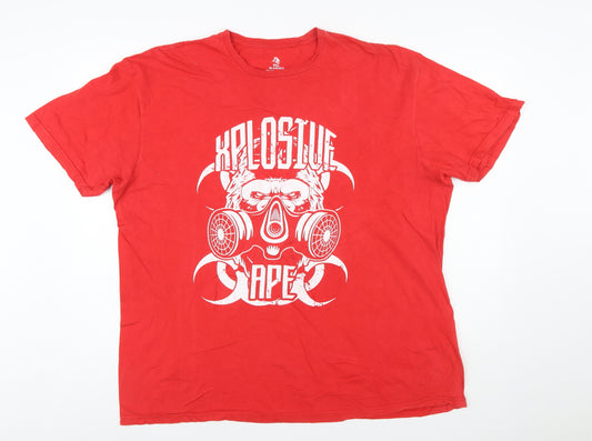 Xplosive Ape Men's Red Graphic 2XL Cotton Crew Neck T-Shirt