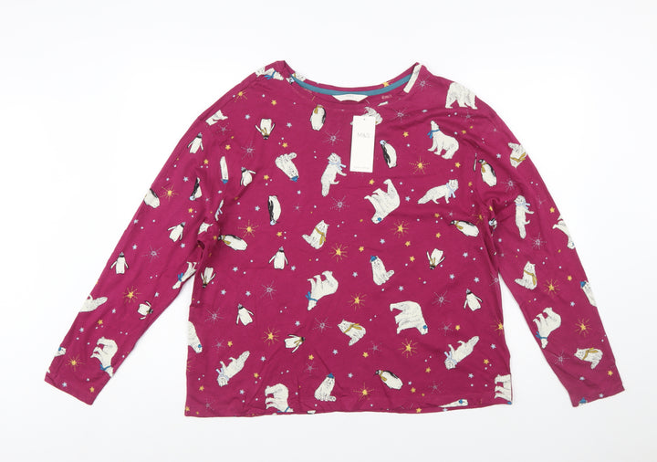 Marks and Spencer Women’s Purple Animal Print Cotton Long Sleeve Nightshirt L