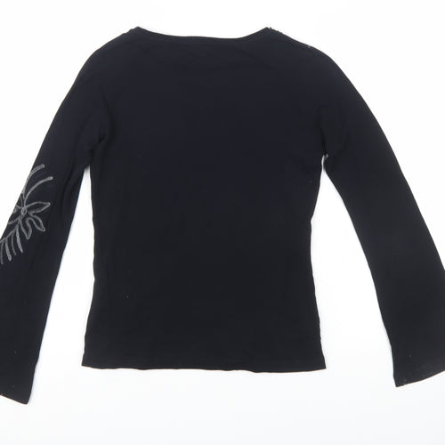 Marks and Spencer Per Una Women Black Embroidered Cotton Long Sleeve Top Size 12