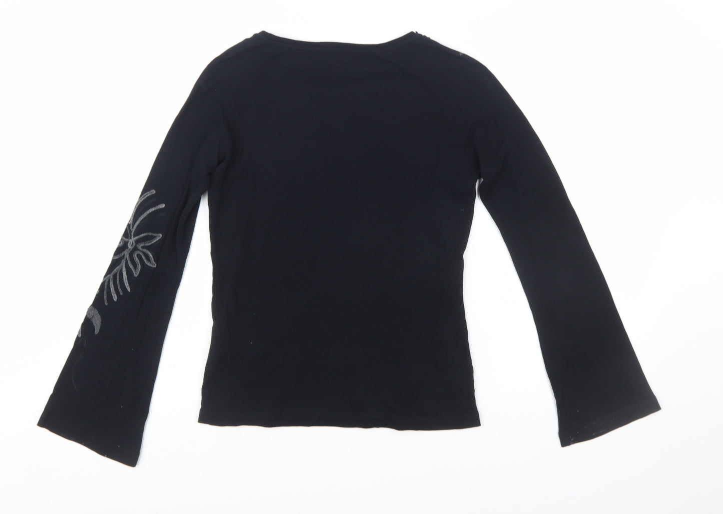 Marks and Spencer Per Una Women Black Embroidered Cotton Long Sleeve Top Size 12