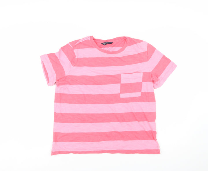 Marks and Spencer Women’s Pink Striped Cotton T-Shirt Size 12
