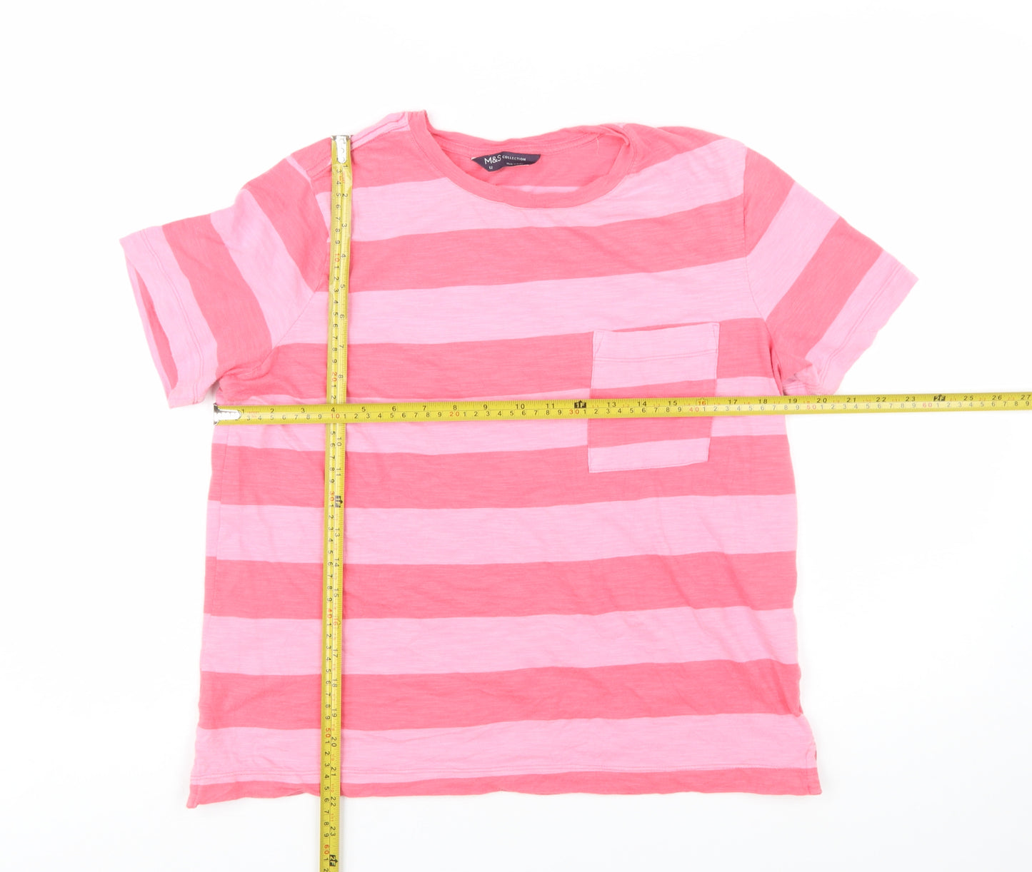 Marks and Spencer Women’s Pink Striped Cotton T-Shirt Size 12