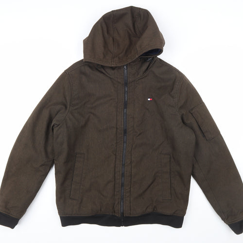 Tommy Hilfiger Men's Brown Hooded Bomber Jacket M Water Resistant Windproof
